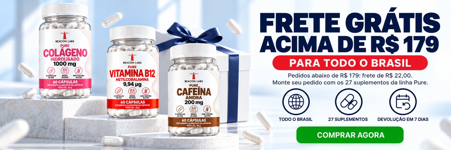Frete grátis acima de R$ 179 para todo o Brasil. Pedidos abaixo de R$ 179: frete de R$ 22,00. Monte seu pedido com os 27 suplementos da linha Pure. Todo o Brasil, 27 suplementos, devolução em 7 dias. Comprar agora.