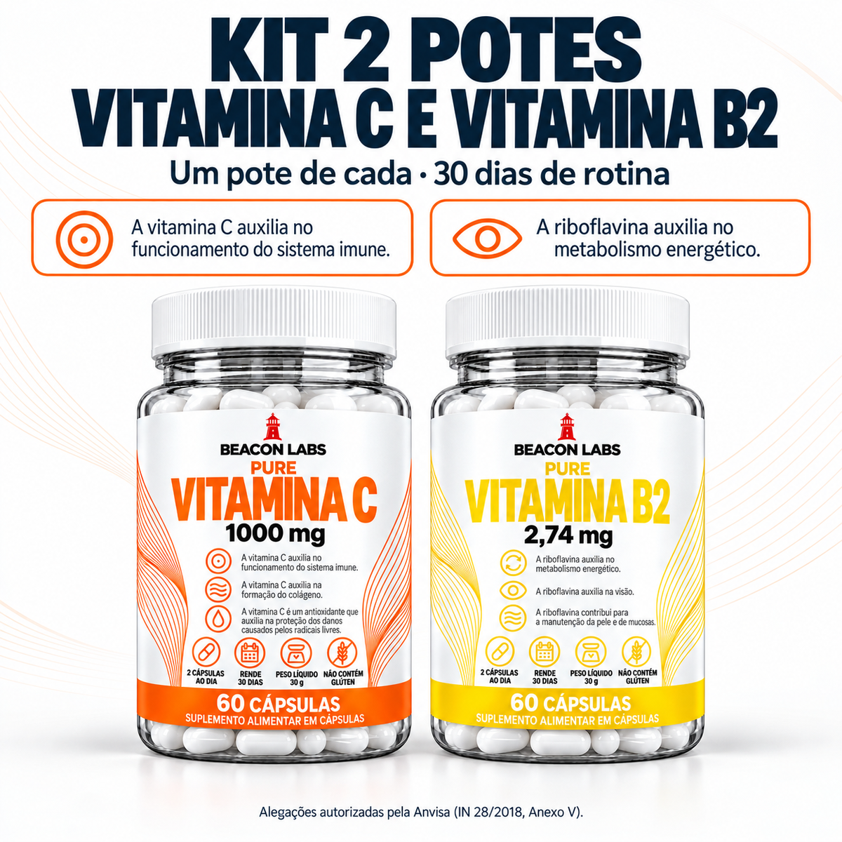 Combo Vitamina C + Vitamina B2 – benefícios de cada item (frases do rótulo)