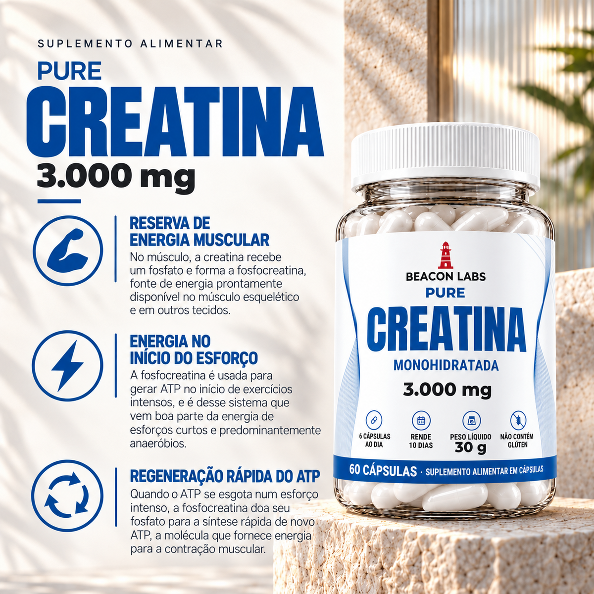 Pure Creatina Monohidratada 1000mg – beneficios lista
