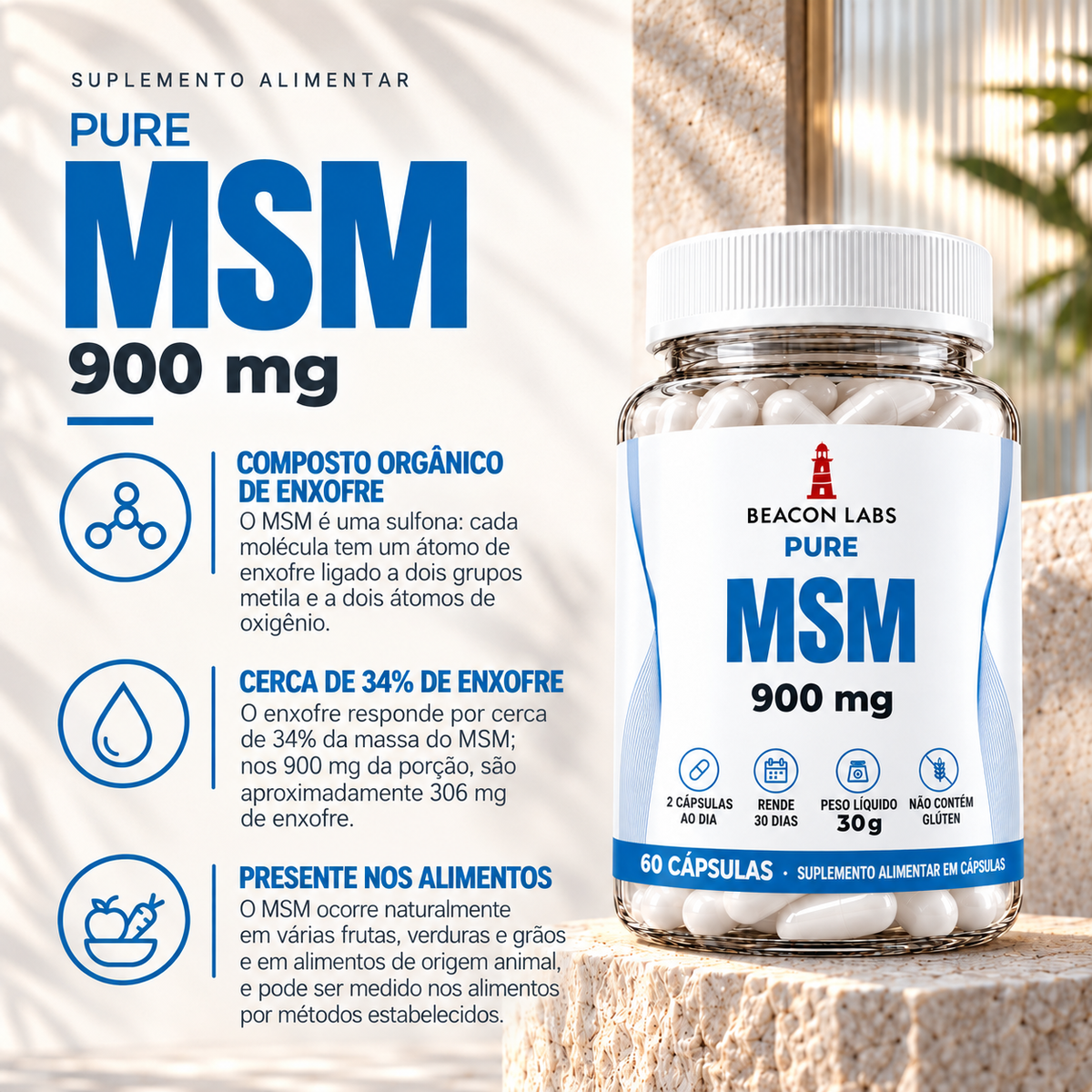 Pure MSM Metilsulfonilmetano 900mg – beneficios lista