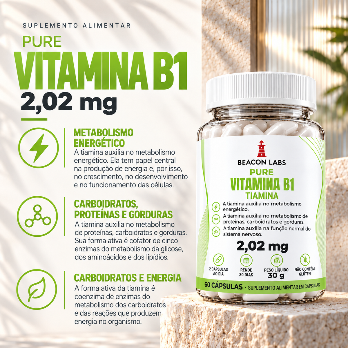 Pure Vitamina B1 Cloridrato de Tiamina 2,02mg – beneficios lista
