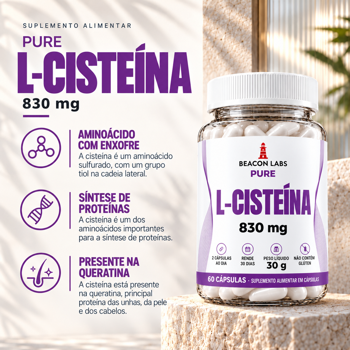 Pure L-Cisteína Aminoácido 830mg – beneficios lista