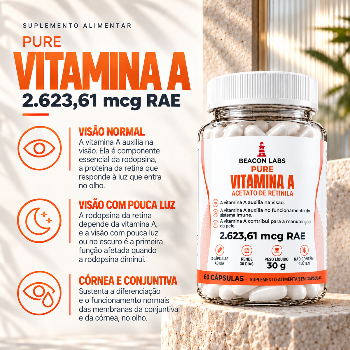 Pure Vitamina A Acetato de Retinila 2.623,61mcg RAE – beneficios lista