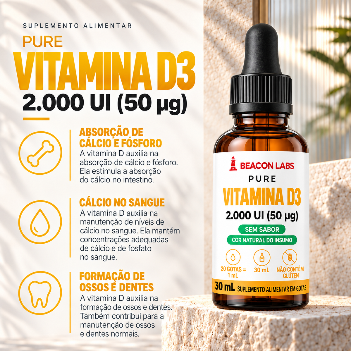 Pure Vitamina D3 Colecalciferol 2.000 UI – beneficios lista