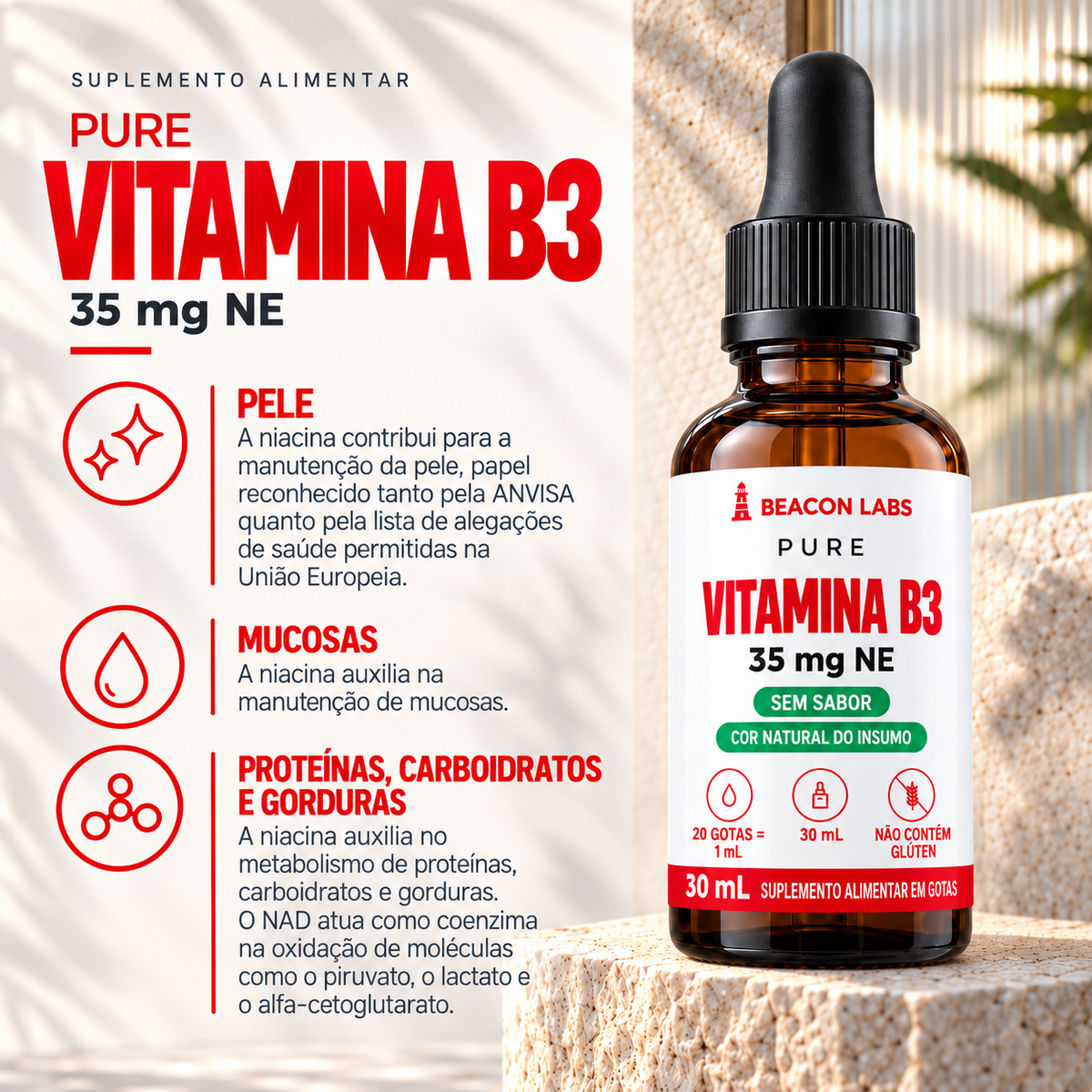 Pure Vitamina B3 Niacina Nicotinamida 35mg NE – beneficios lista