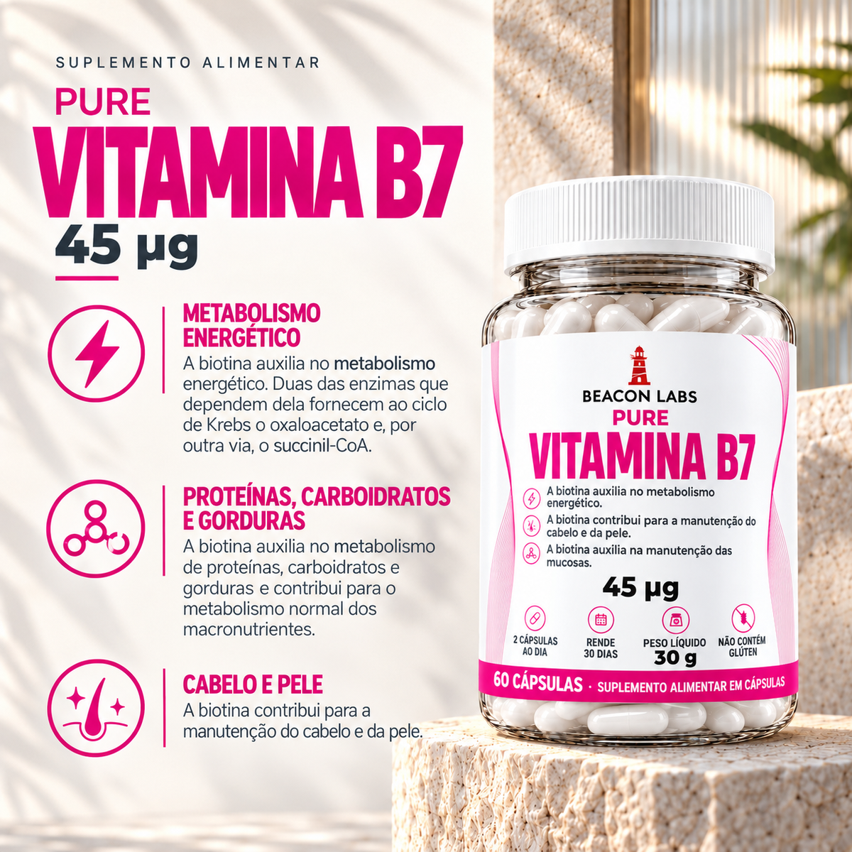 Pure Vitamina B7 Biotina 45mcg – beneficios lista