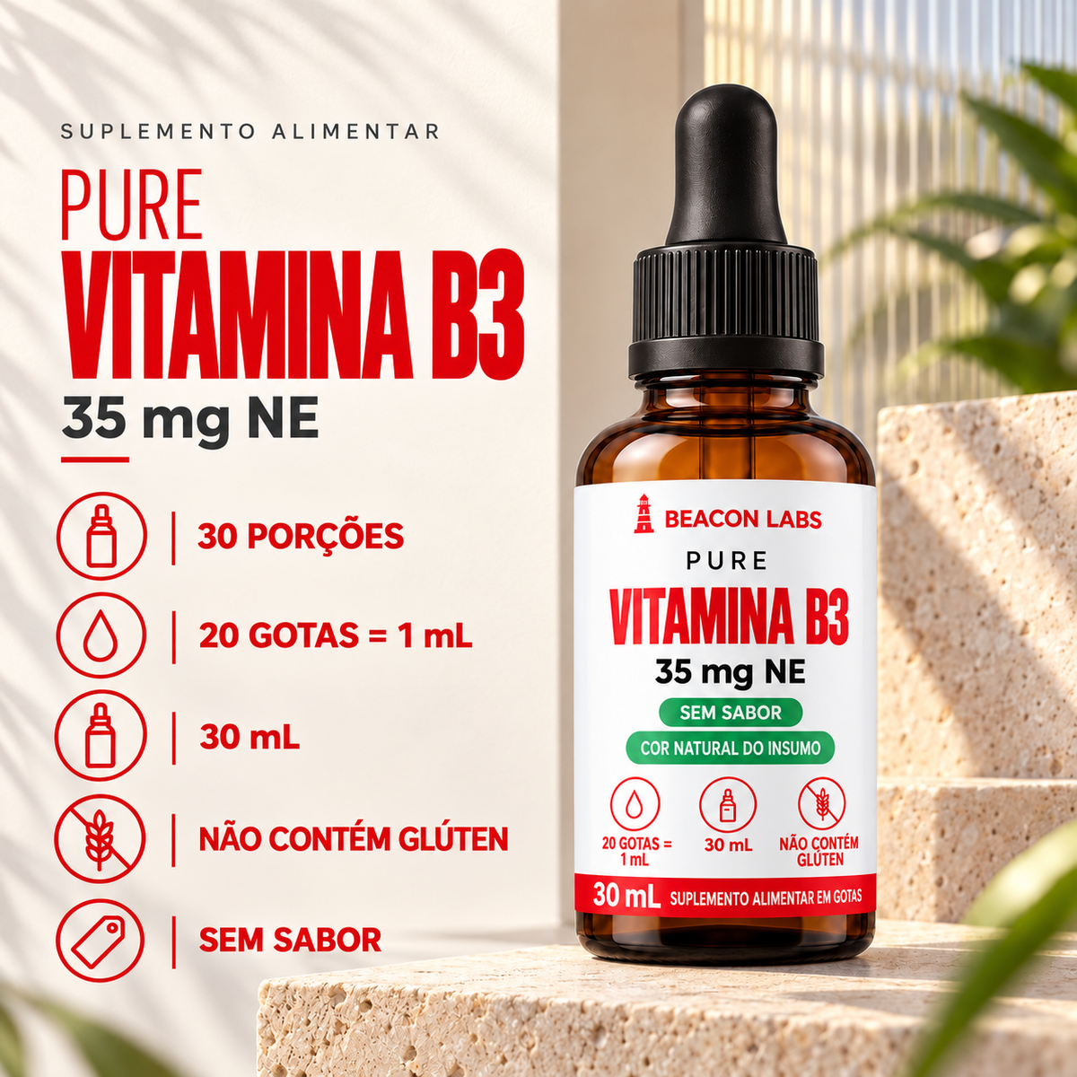 Pure Vitamina B3 Niacina Nicotinamida 35mg NE – fatos dose
