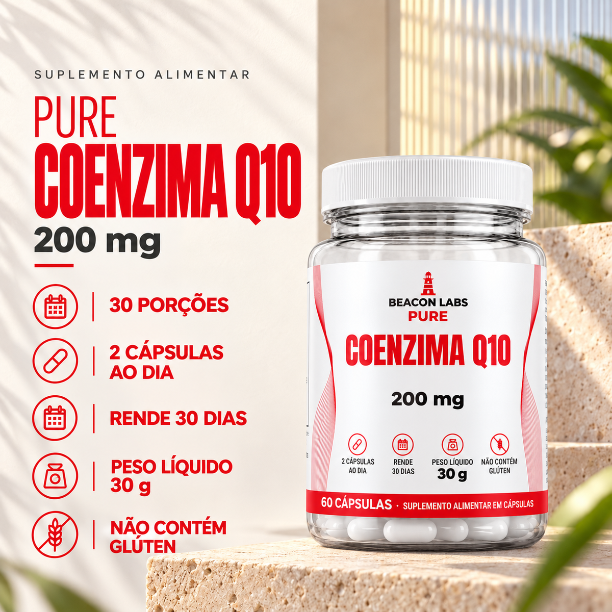 Pure Coenzima Q10 Ubiquinona 200mg – fatos dose