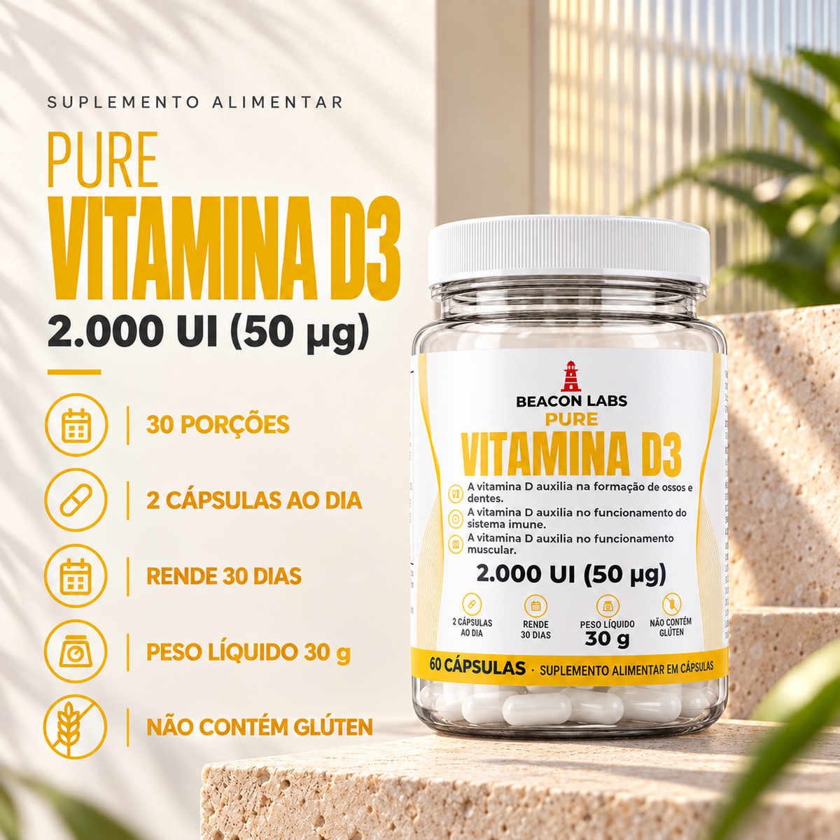 Pure Vitamina D3 Colecalciferol 2.000 UI – fatos dose