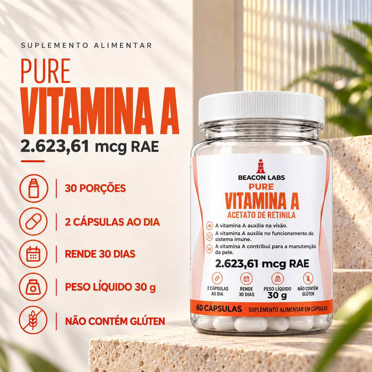 Pure Vitamina A Acetato de Retinila 2.623,61mcg RAE – fatos dose