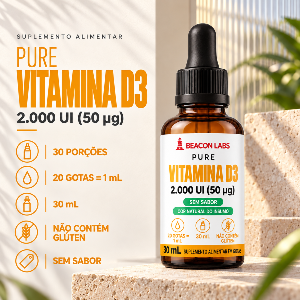 Pure Vitamina D3 Colecalciferol 2.000 UI – fatos dose