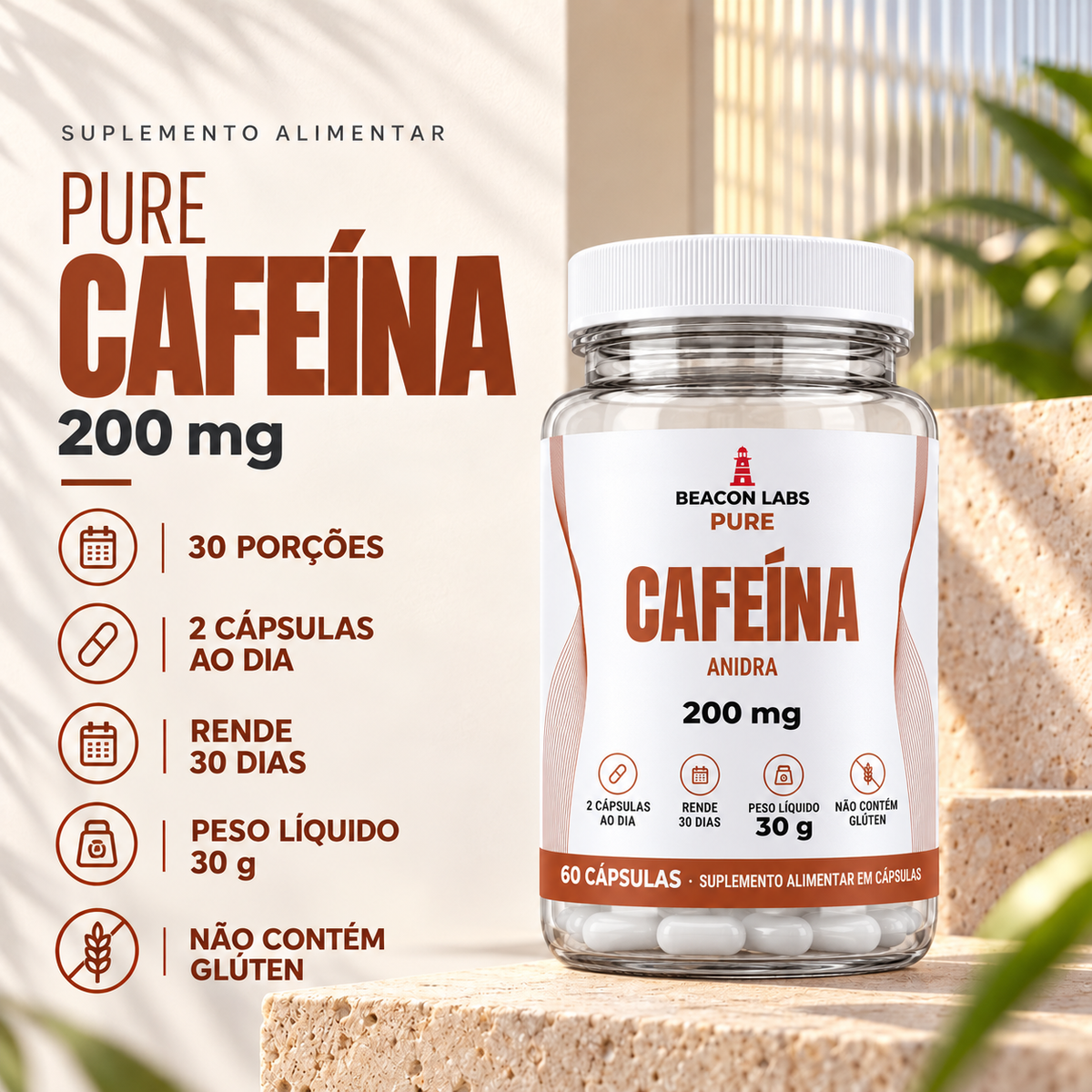 Pure Cafeína Anidra 200mg – fatos dose