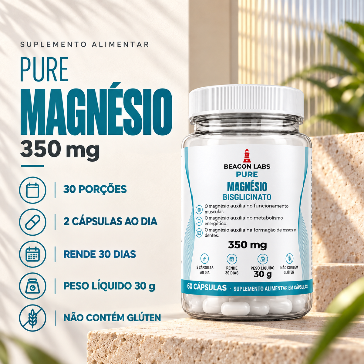 Pure Magnésio Bisglicinato 350mg – fatos dose