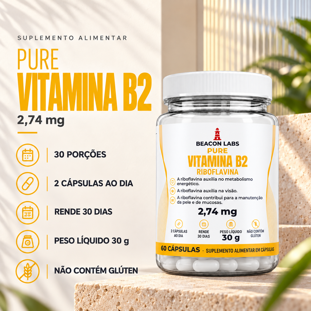 Pure Vitamina B2 Riboflavina 2,74mg – fatos dose