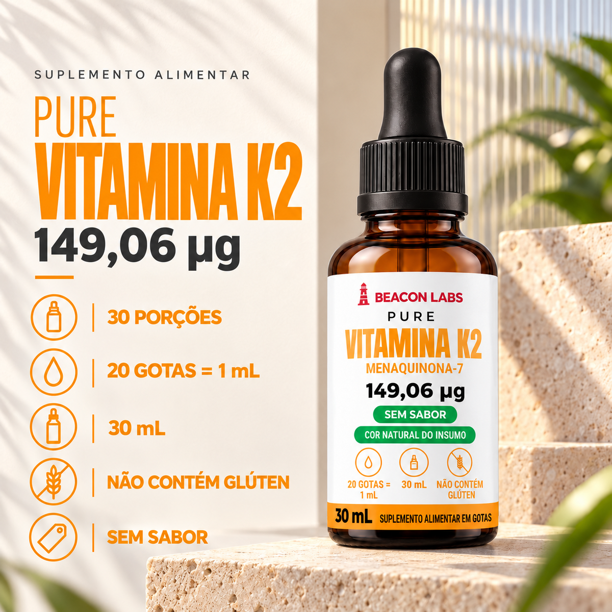Pure Vitamina K2 MK-7 Menaquinona 149,06mcg – fatos dose