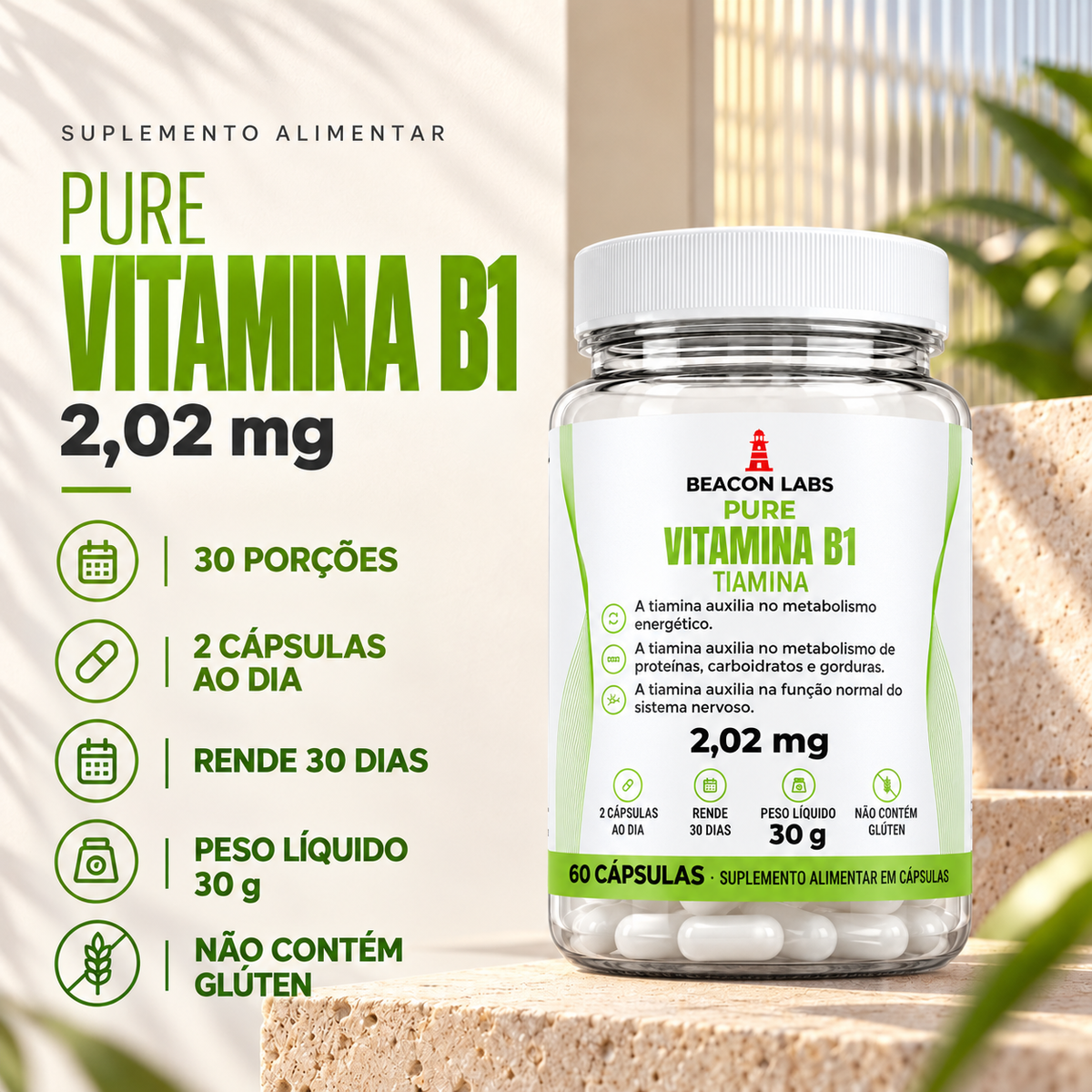 Pure Vitamina B1 Cloridrato de Tiamina 2,02mg – fatos dose