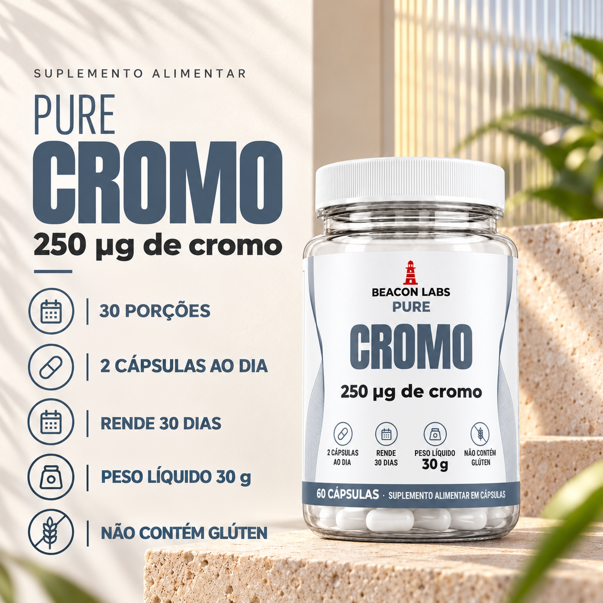 Pure Picolinato de Cromo 250mcg – fatos dose