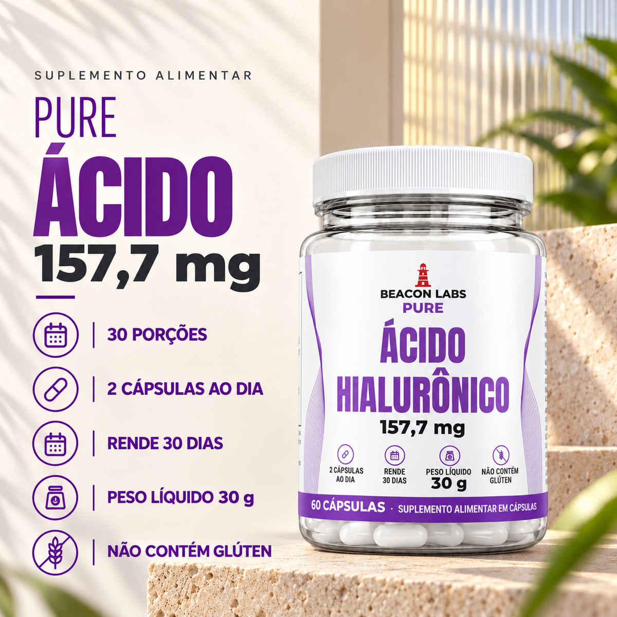 Pure Ácido Hialurônico 157,7mg – fatos dose