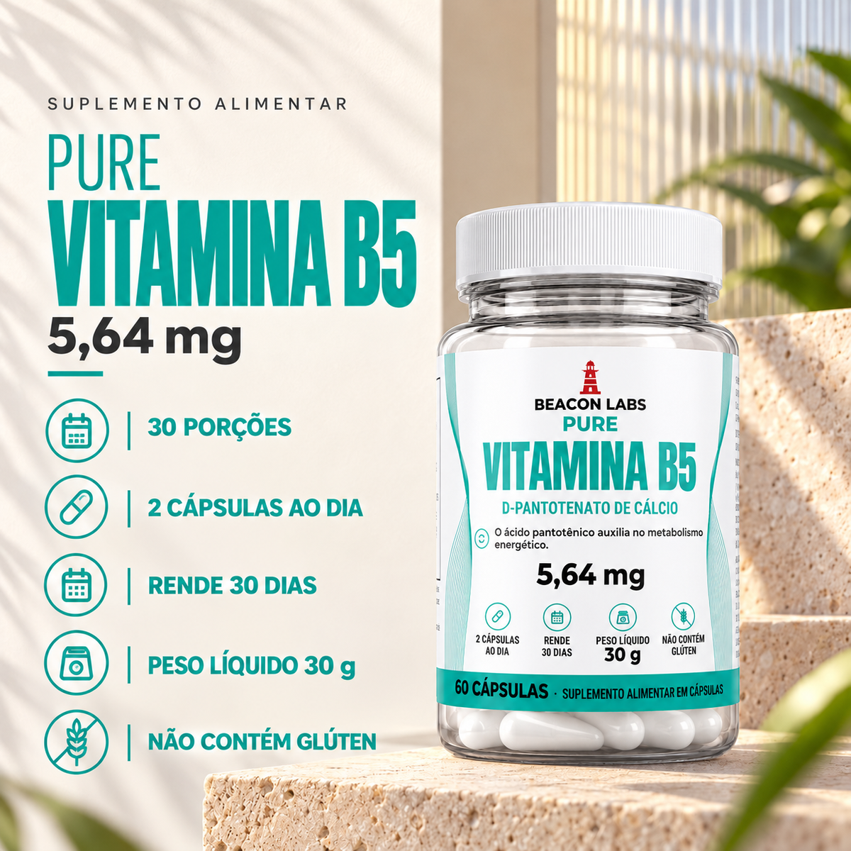 Pure Vitamina B5 Ácido Pantotênico 5,64mg – fatos dose