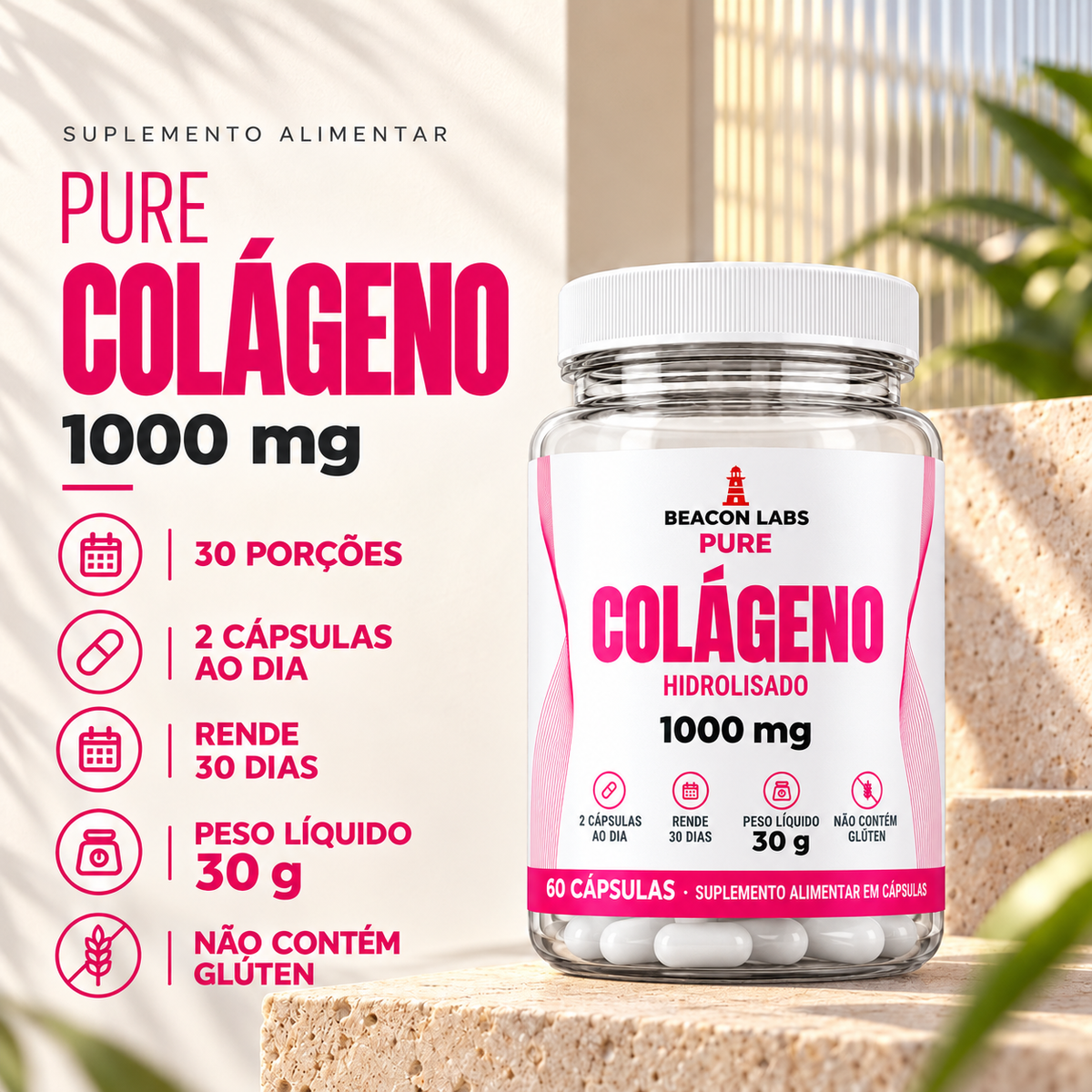 Pure Colágeno Hidrolisado Bovino 1000mg – fatos dose