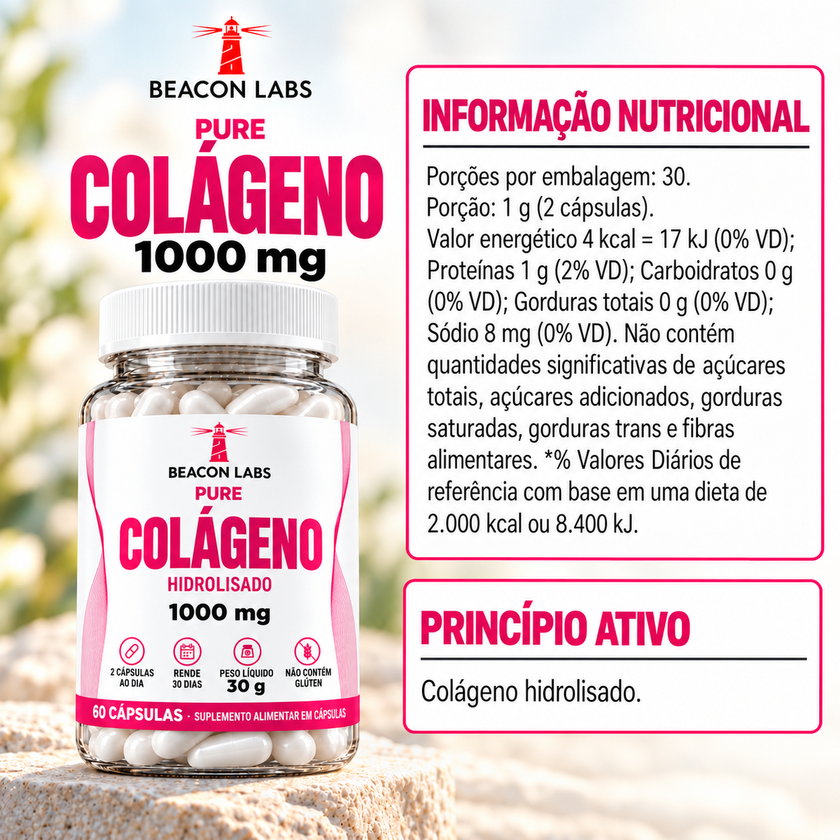 Pure Colágeno Hidrolisado Bovino 1000mg – tabela ingredientes