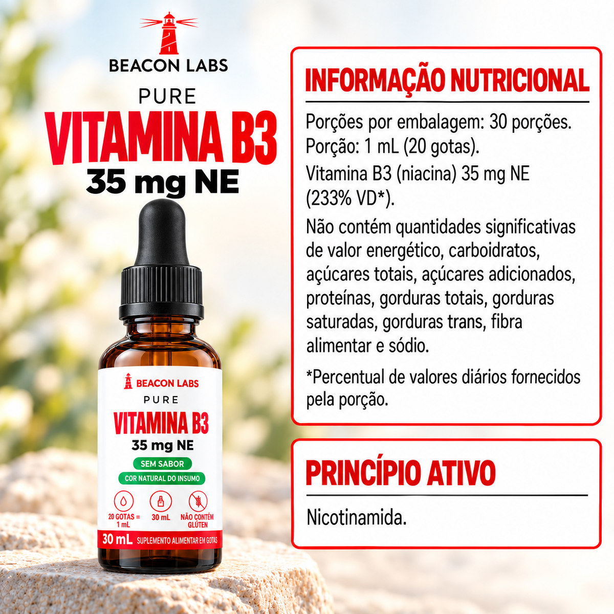 Pure Vitamina B3 Niacina Nicotinamida 35mg NE – tabela ingredientes