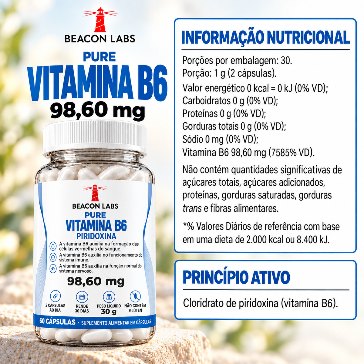 Pure Vitamina B6 Cloridrato de Piridoxina 98,60mg – tabela ingredientes