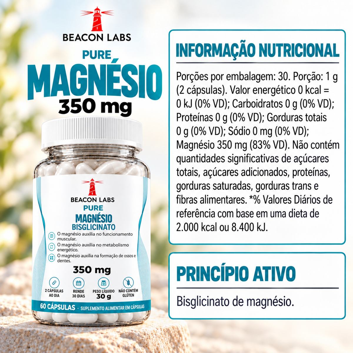 Pure Magnésio Bisglicinato 350mg – tabela ingredientes