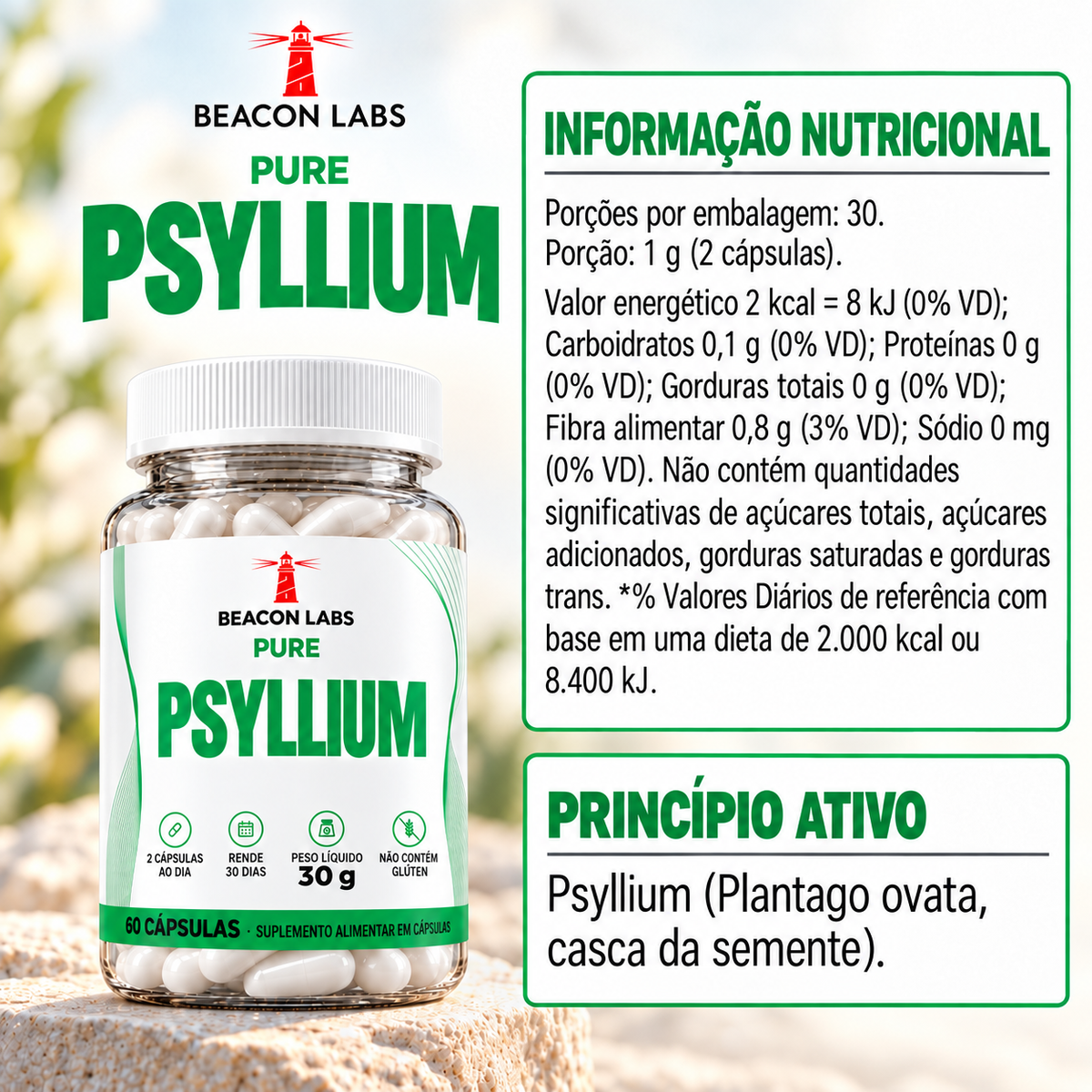 Pure Psyllium Plantago Ovata Casca da Semente – tabela ingredientes