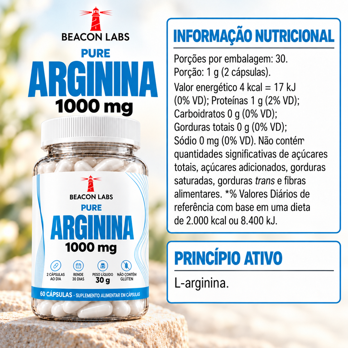 Pure L-Arginina 1000mg – tabela ingredientes