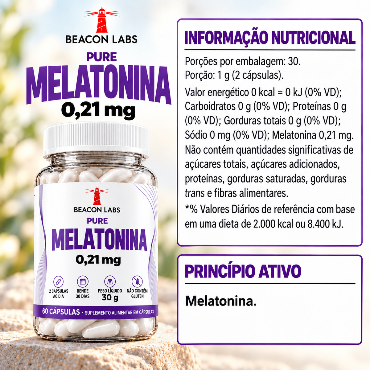 Pure Melatonina 0,21mg – tabela ingredientes