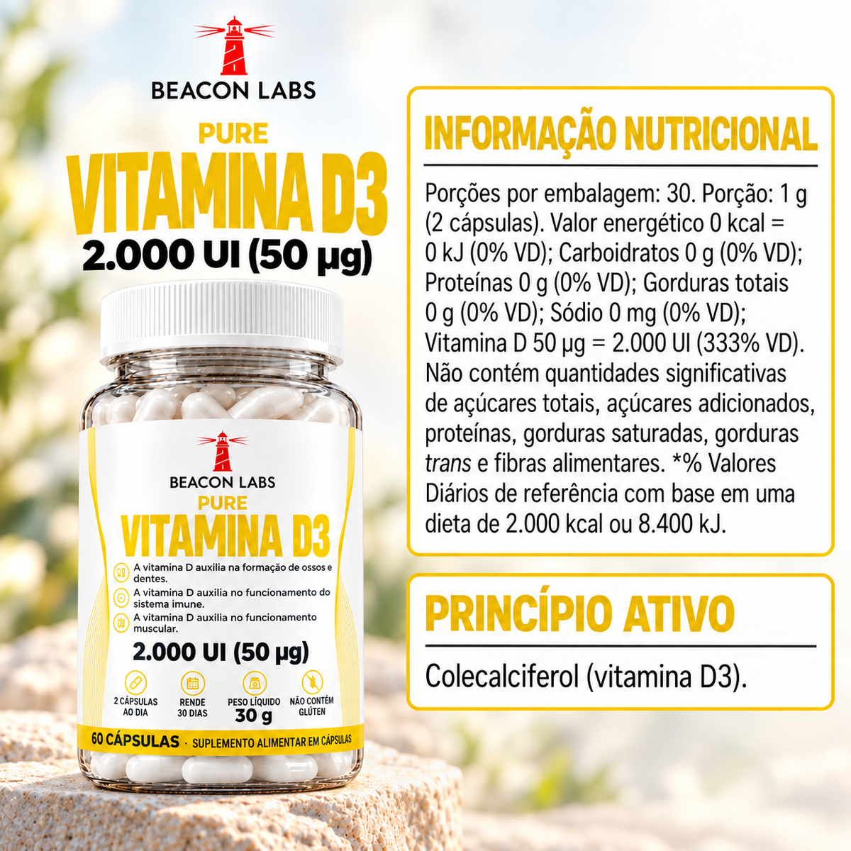 Pure Vitamina D3 Colecalciferol 2.000 UI – tabela ingredientes