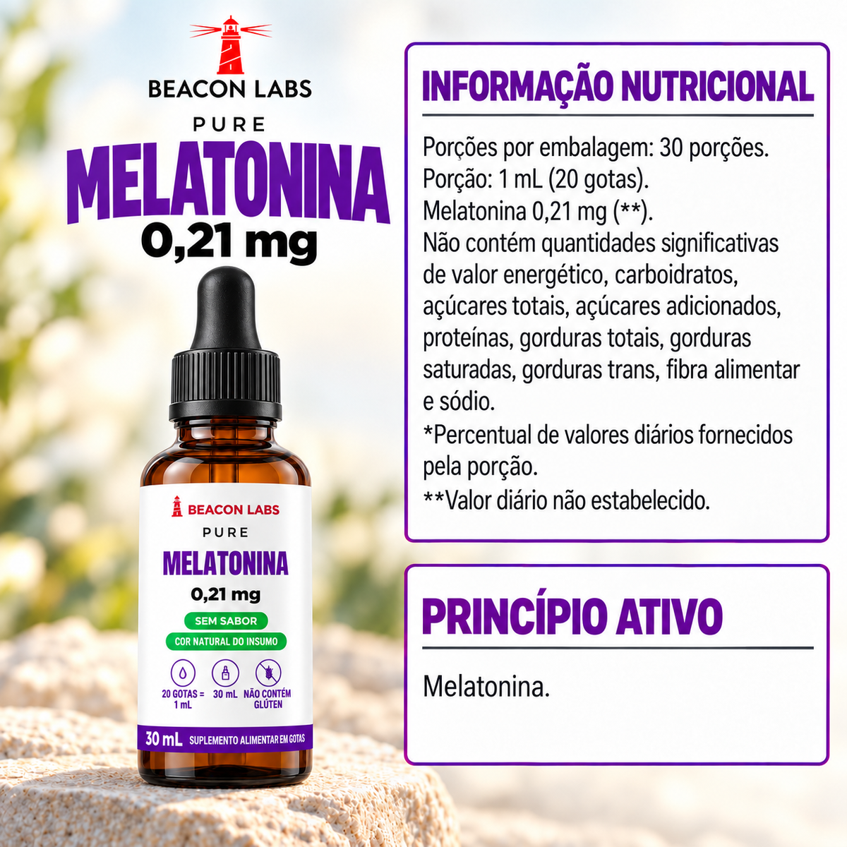 Pure Melatonina 0,21mg – tabela ingredientes