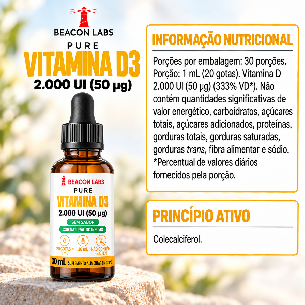 Pure Vitamina D3 Colecalciferol 2.000 UI – tabela ingredientes