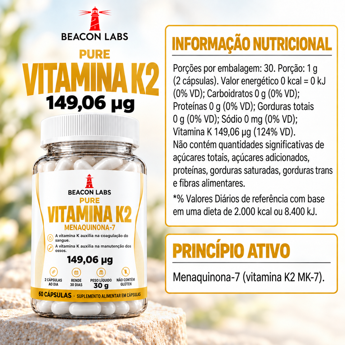 Pure Vitamina K2 MK-7 Menaquinona 149,06mcg – tabela ingredientes
