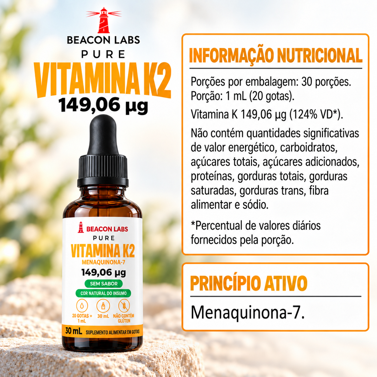 Pure Vitamina K2 MK-7 Menaquinona 149,06mcg – tabela ingredientes