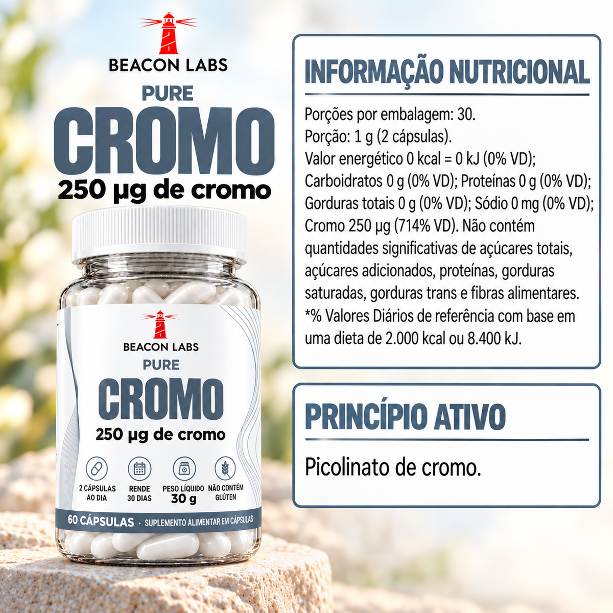 Pure Picolinato de Cromo 250mcg – tabela ingredientes