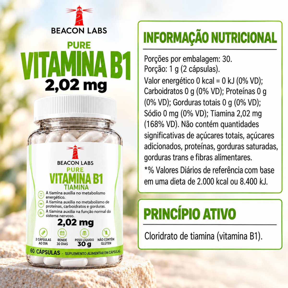 Pure Vitamina B1 Cloridrato de Tiamina 2,02mg – tabela ingredientes