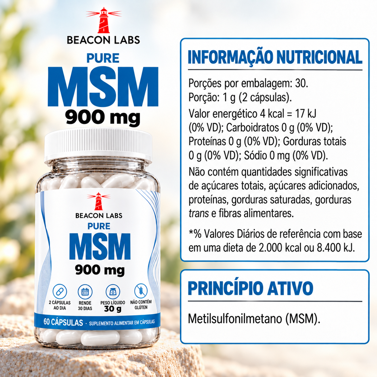 Pure MSM Metilsulfonilmetano 900mg – tabela ingredientes