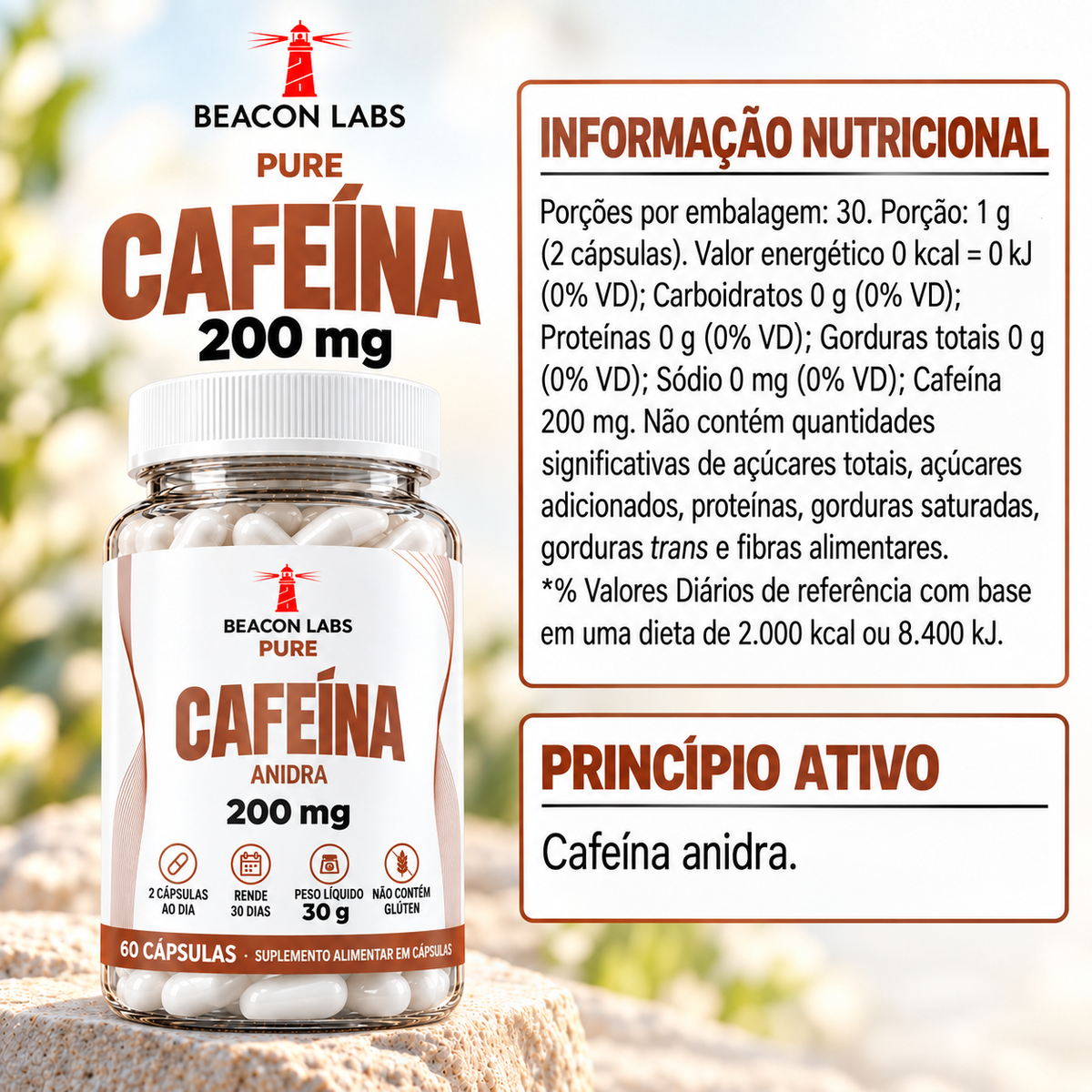 Pure Cafeína Anidra 200mg – tabela ingredientes
