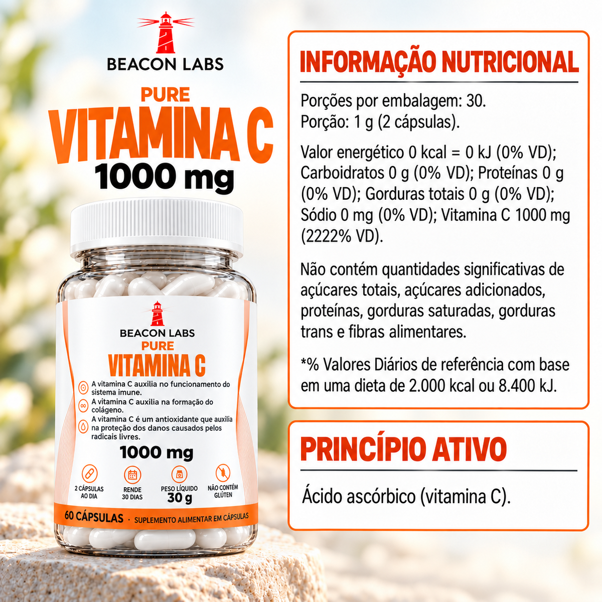 Pure Vitamina C Ácido Ascórbico 1000mg – tabela ingredientes