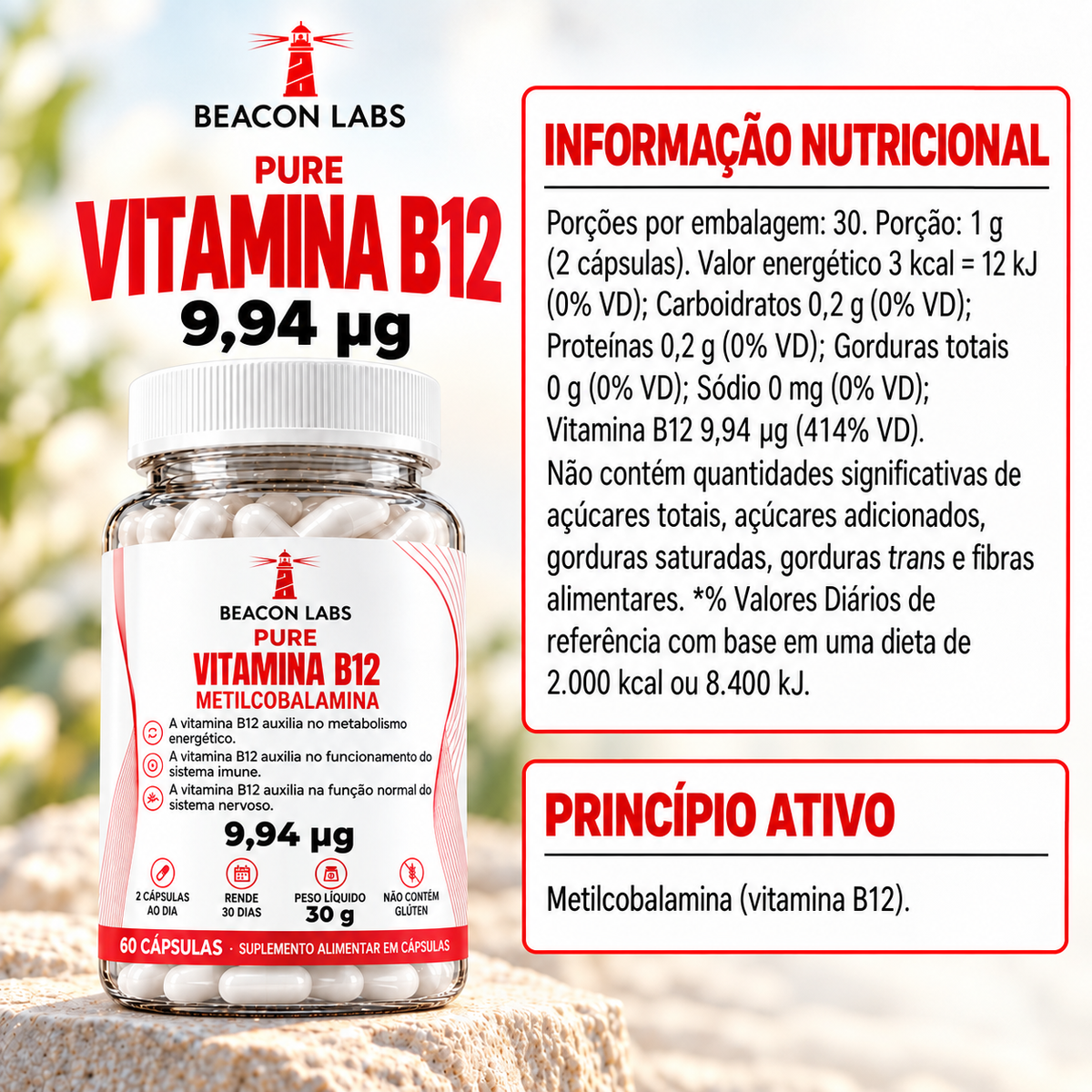 Pure Vitamina B12 Metilcobalamina 9,94mcg – tabela ingredientes