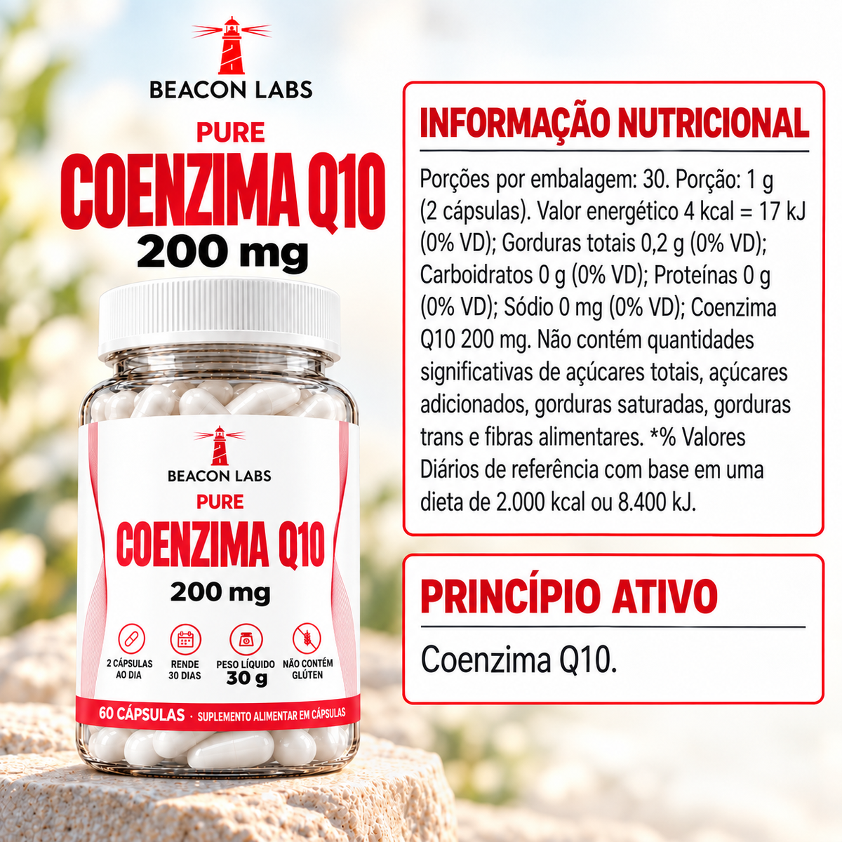 Pure Coenzima Q10 Ubiquinona 200mg – tabela ingredientes