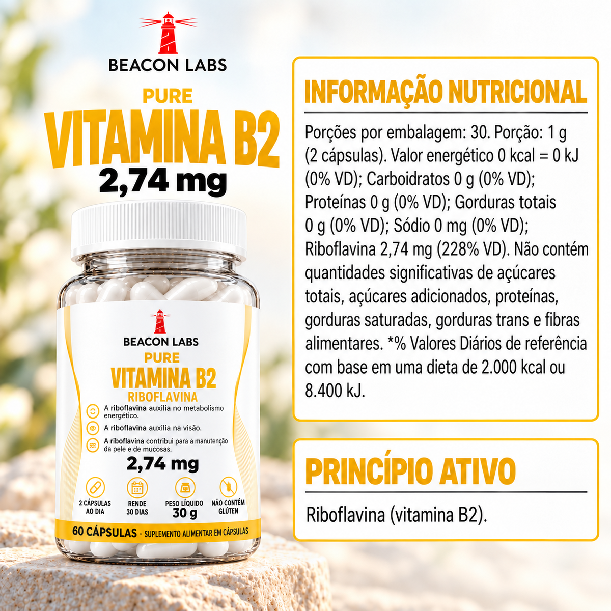 Pure Vitamina B2 Riboflavina 2,74mg – tabela ingredientes