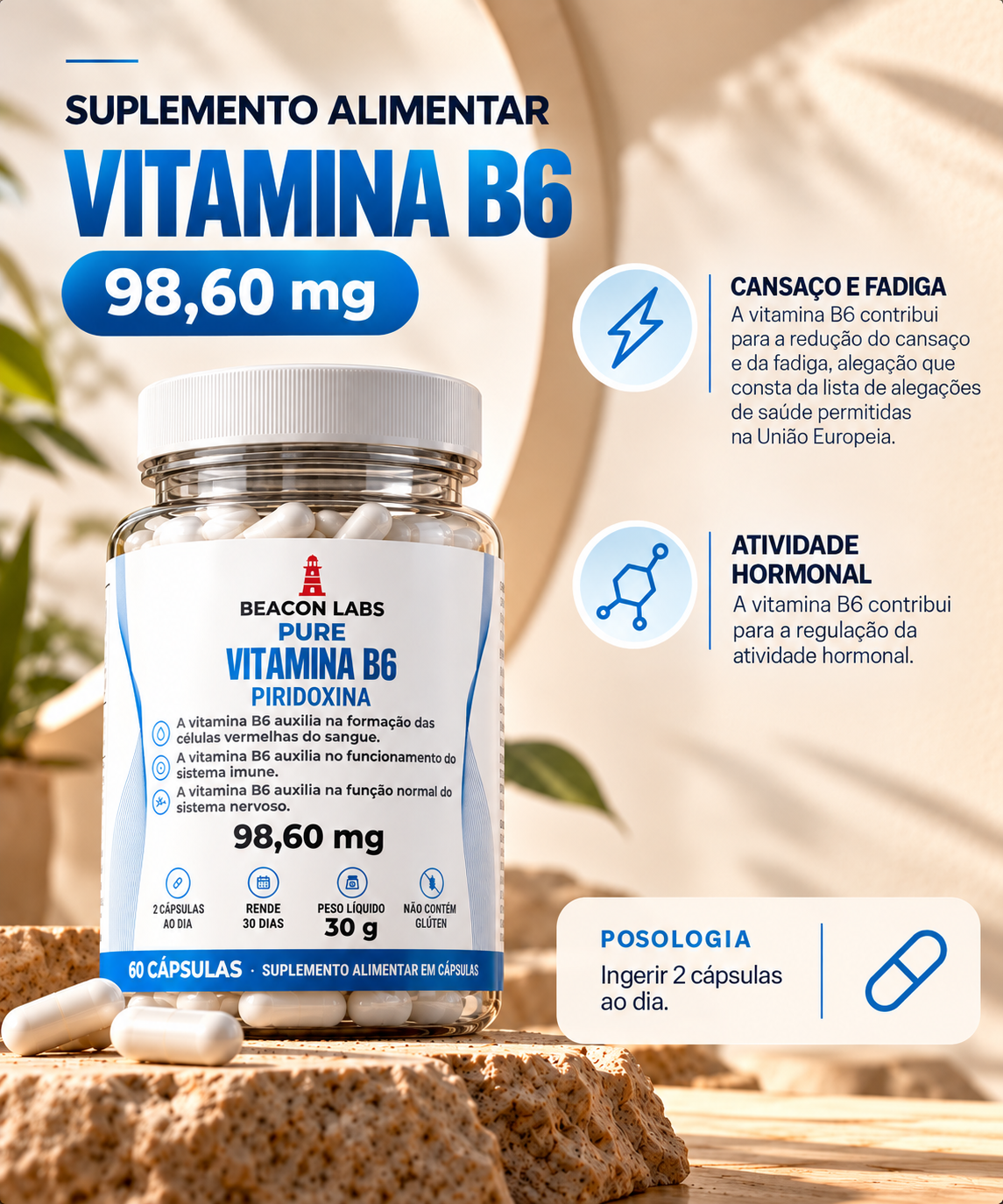 Pure Vitamina B6 Cloridrato de Piridoxina 98,60mg – lista posologia d3
