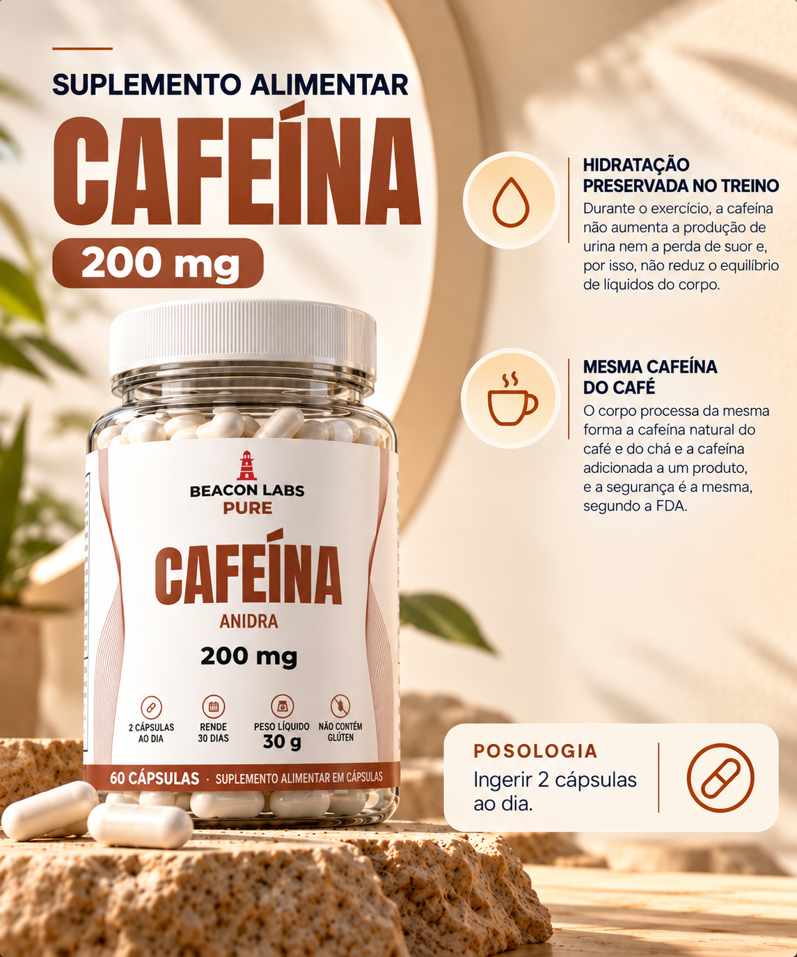 Pure Cafeína Anidra 200mg – lista posologia d3