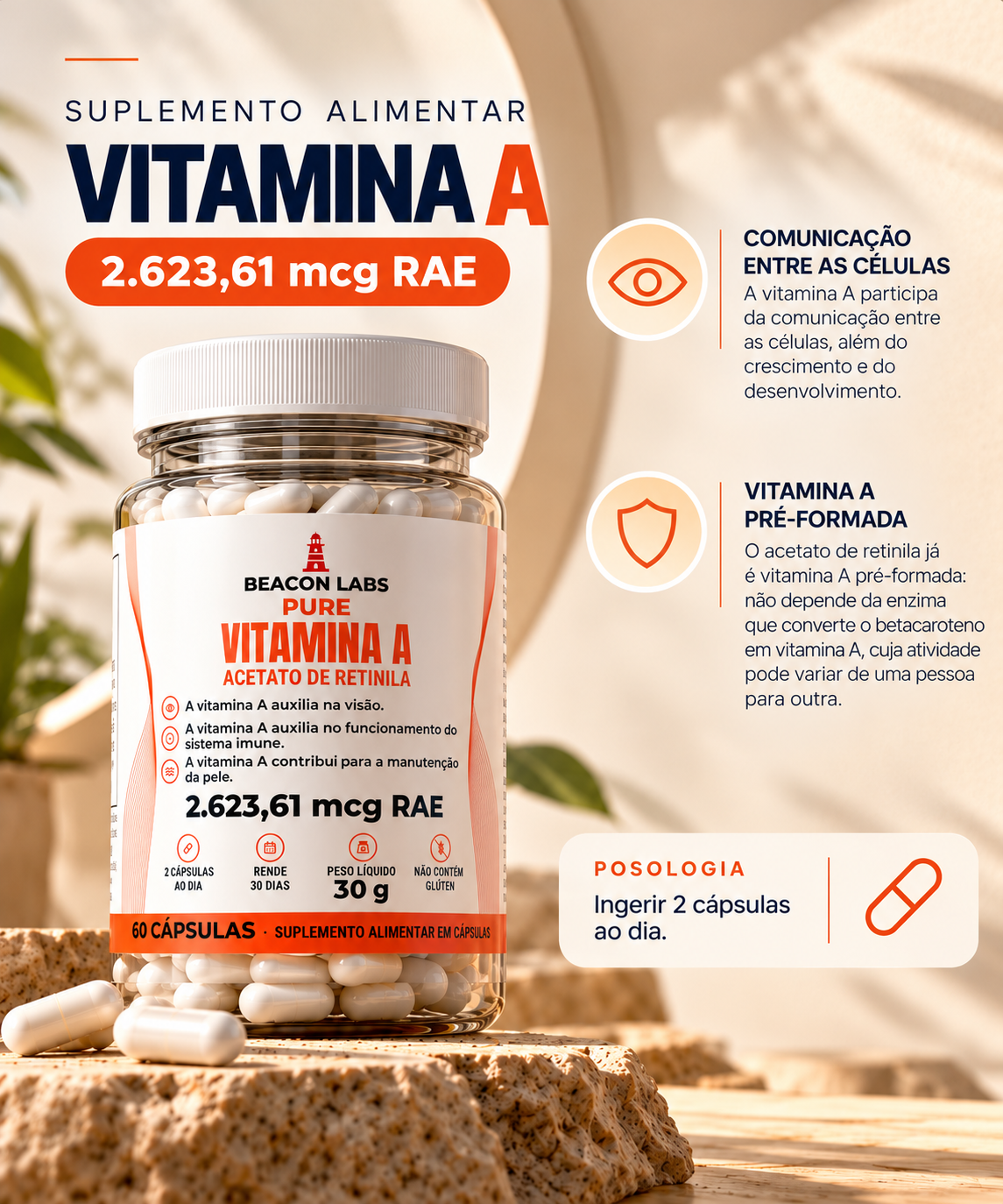 Pure Vitamina A Acetato de Retinila 2.623,61mcg RAE – lista posologia d3