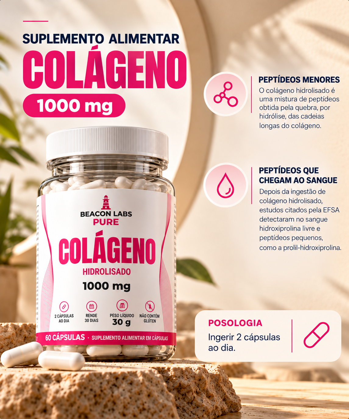 Pure Colágeno Hidrolisado Bovino 1000mg – lista posologia d3