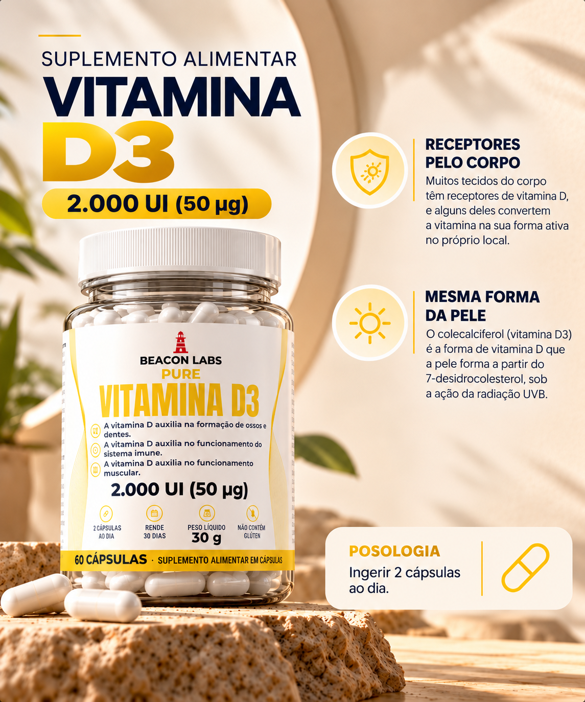 Pure Vitamina D3 Colecalciferol 2.000 UI – lista posologia d3