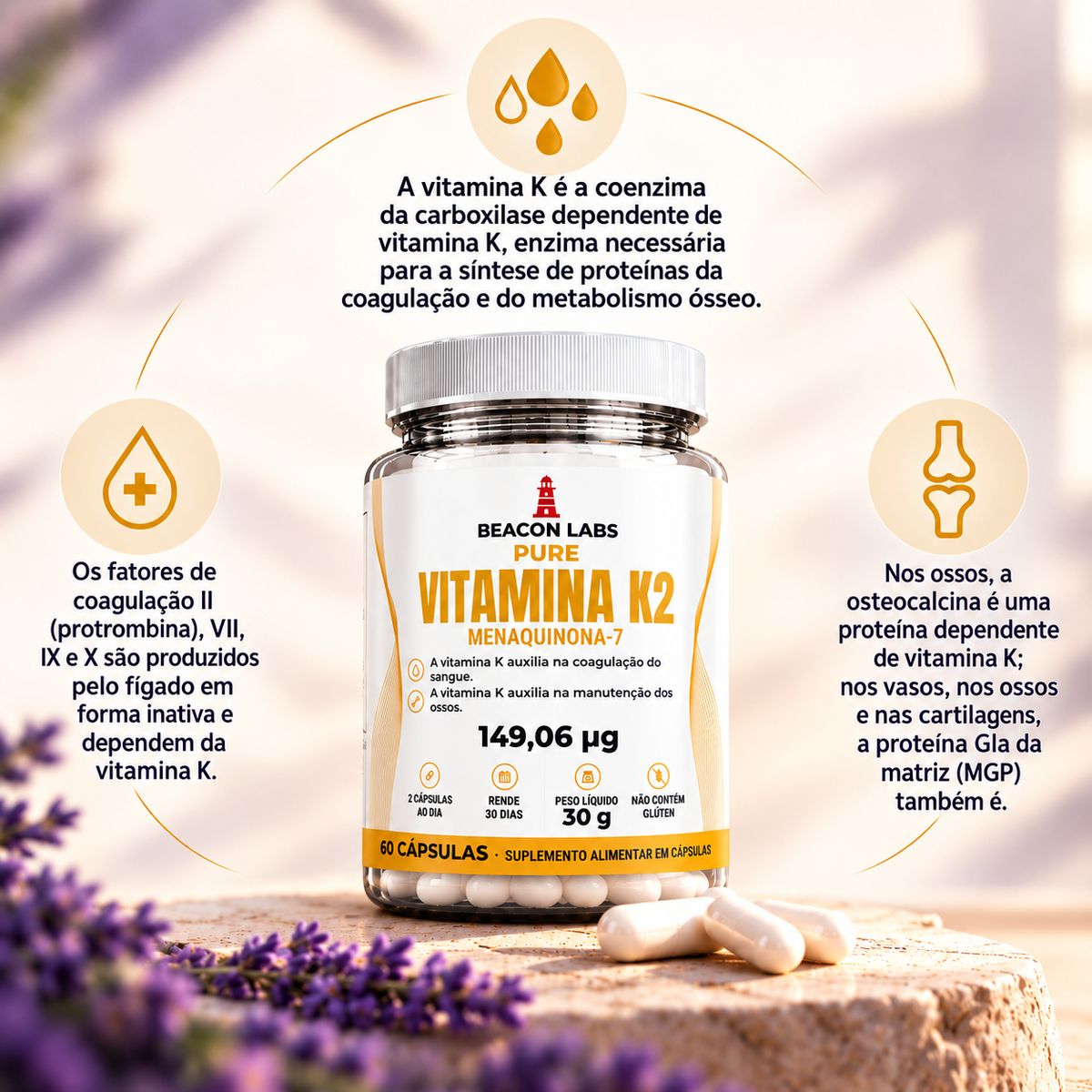 Pure Vitamina K2 MK-7 Menaquinona 149,06mcg – anel melatonina